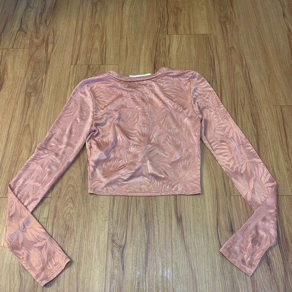 Audrey 3+1 Long Sleeve Twist Front Orange Crop Top - Picture 4 of 13